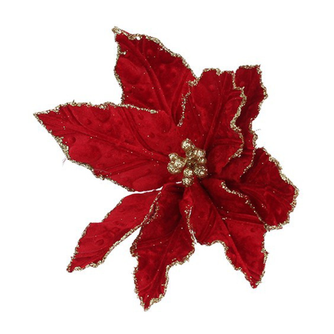 Fabric Poinsettia Red with Gold Trim Pick 18cm image 0